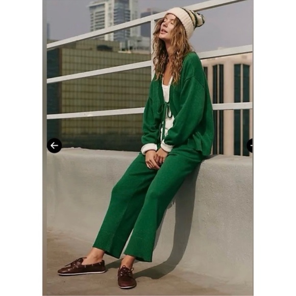 Free People Sweaters - NWT Free People Solar Sweater Set Two Piece Pants Matching Cardigan Green Medium